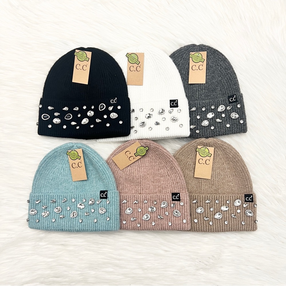 C.C Rhinestone Cuff Beanie Adults, CC Winter Hat, CC Winter Beanie, CC Beanie